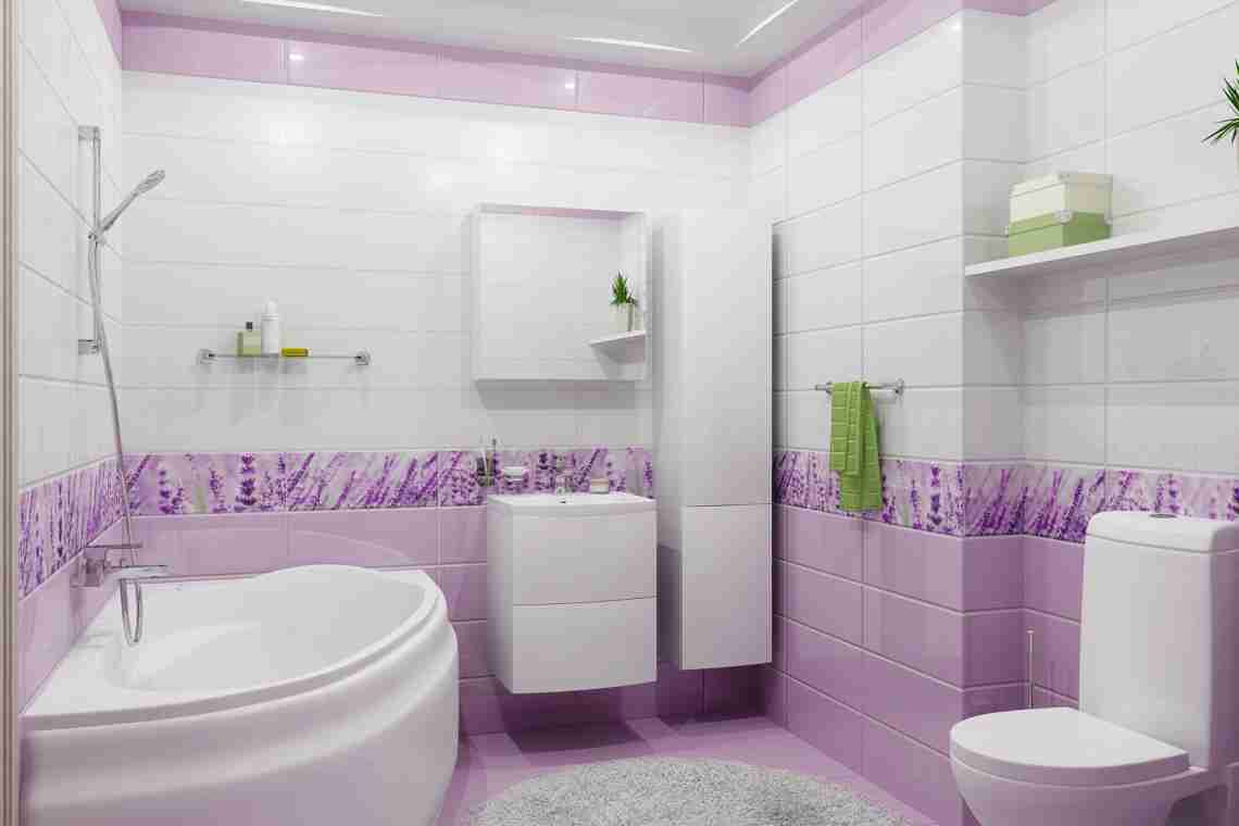 Дизайн ванної кімнати з бузковою плиткою